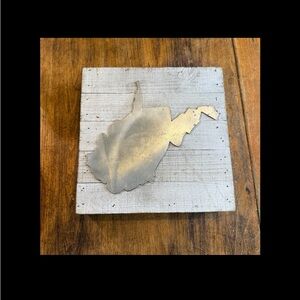 West Virginia Stainless Steel on Distressed Whitewashed Wood 10” x 10” x 2” WV